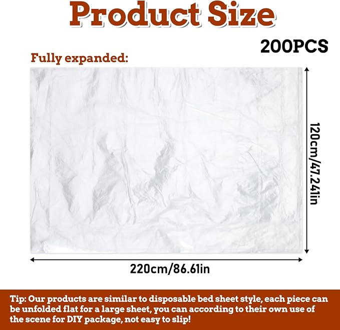200pcs Plastic Sheeting for Body Wrap, 86x47 Inch Sauna Bag Liners, Disposable - Image 2