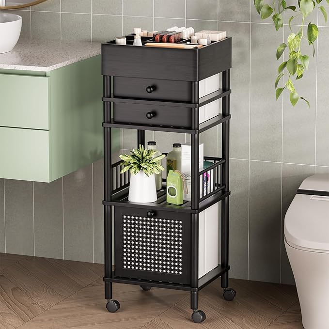 Amazer Bamboo Makeup Organizer Cart by Amazer