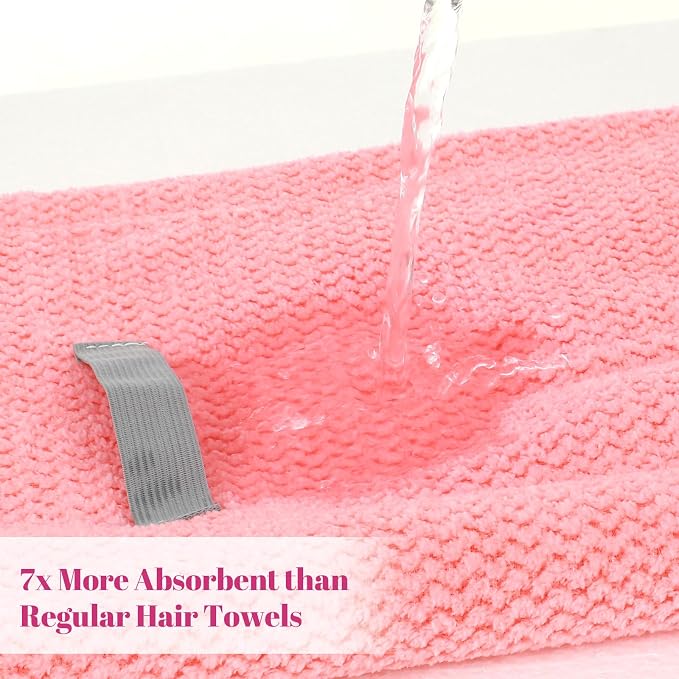 Pink Hair Towel, Large Quick Dry Microfiber Hair Towel Wrap Super Soft - Image 3