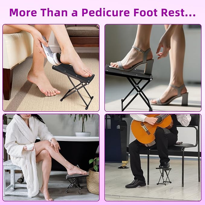Pedicure Foot Rest, 6 Heights Adjustable Foot Stool, Metal Foldable Non-Slip - Image 5