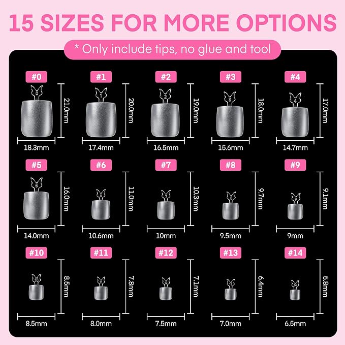 UNA GELLA Square Toe Nail Tips 216Pcs 15Sizes Full Cover Long Wider Toe Nail - Image 7