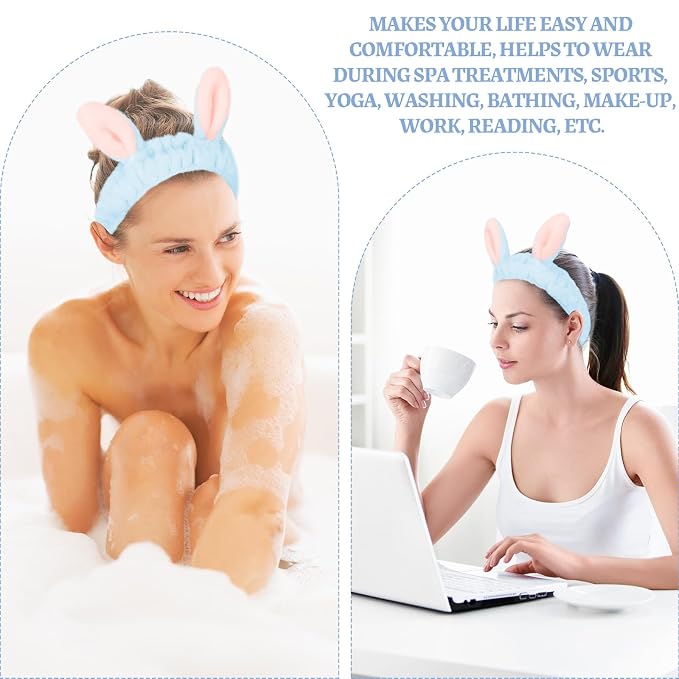 Cute Blue Rabbit Ears Headband Frog Eye Elastic to Wash Face - Image 7