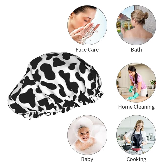 Black And White Cow Skin Abstract Animal Farm Shower Cap - Image 9