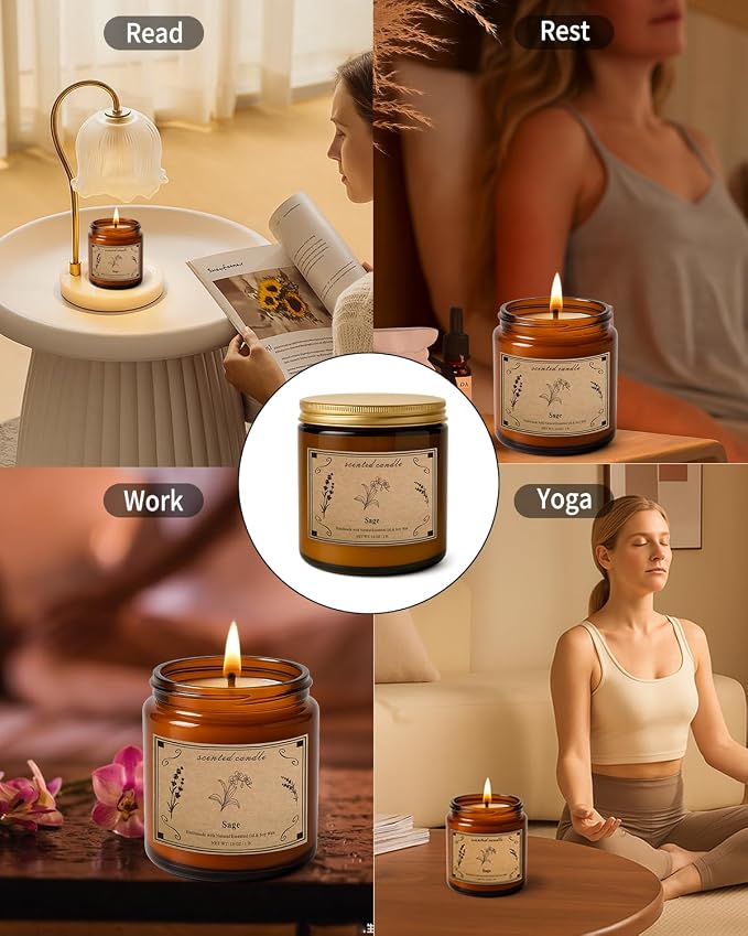 Sage Candles for Cleansing, 16oz Large Jar White Scented Candle, Over 100 Hours - Image 5