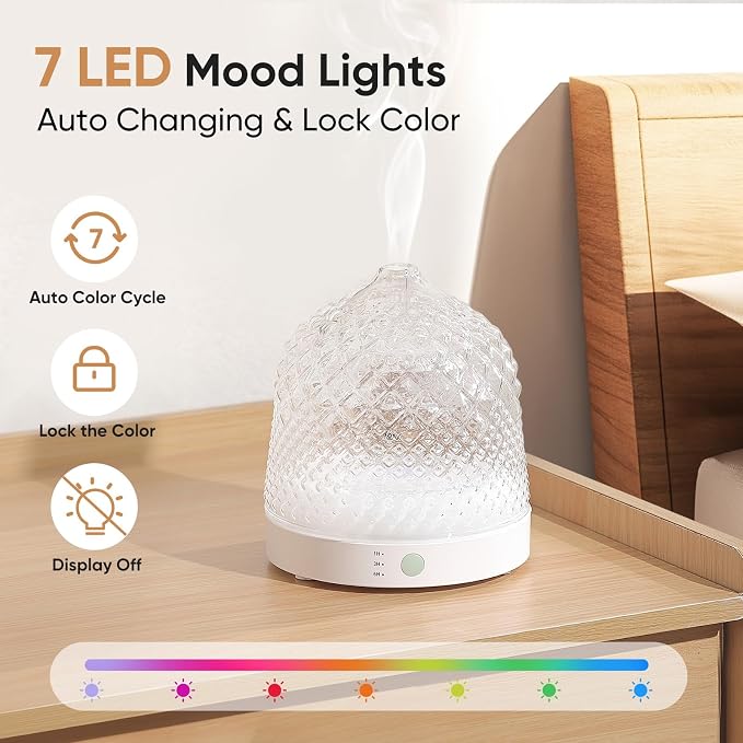 Lecdura Glass Essential Oil Diffuser, 200ml Ultrasonic Aroma Diffusers - Image 5
