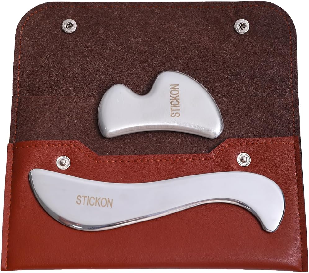 STICKON Stainless Steel Gua Sha Muscle Scraper Tool Set 2 in 1 Scraping Massage by STICKON