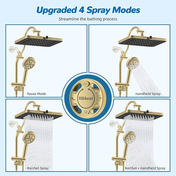 Hibbent cUPC Certified 13'' Shower Head Combo, High Pressure 5 Spray Rainfall - Image 3