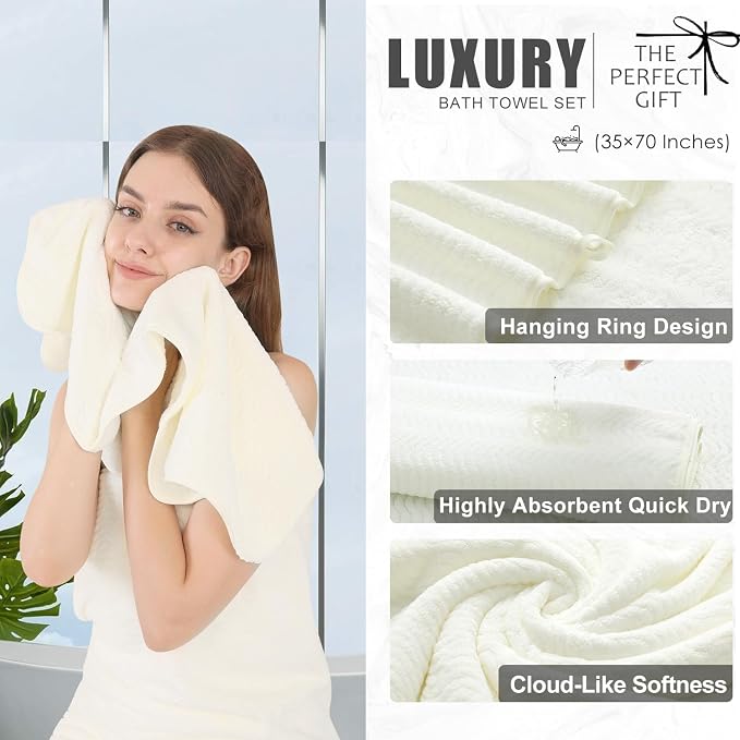 4 Piece Extra Large Bath Towel 35"x70" Oversized Bath Sheet Bath Towel Set - Image 2