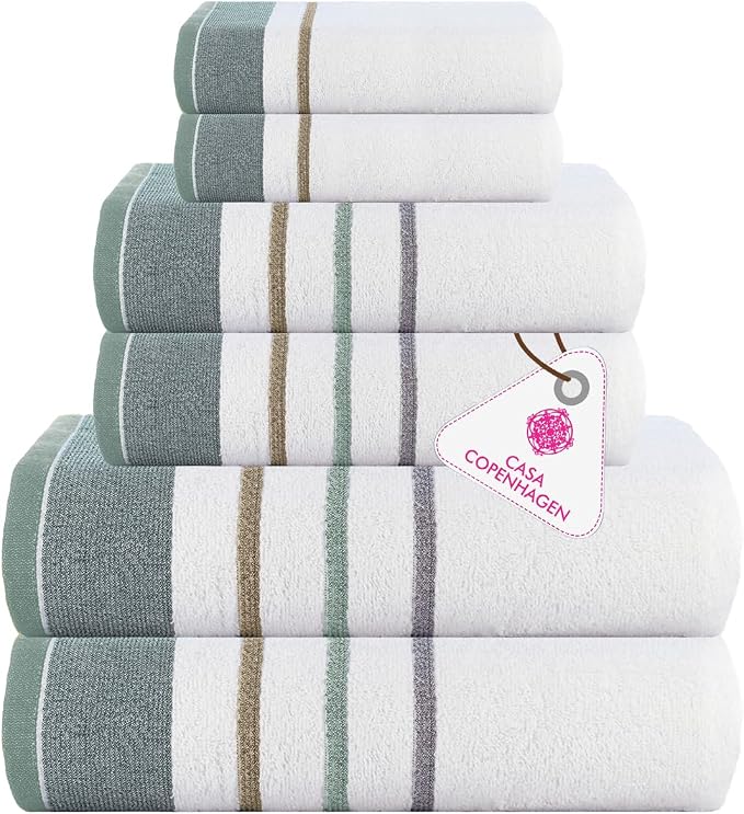 CASA COPENHAGEN White Bay 6Pcs 100% Egyptian Cotton Large Designer Towels Gift by CASACOPENHAGEN