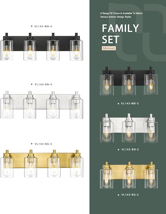 3-Light Bathroom Light Fixtures, Brushed Nickel Vanity Light - Image 7