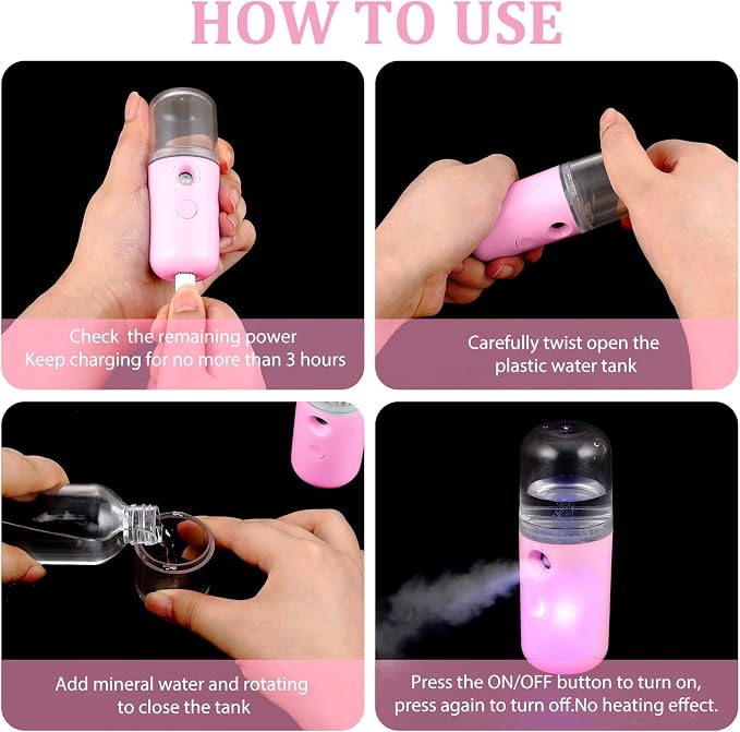 Honoson 2 Pack Nano Facial Mister Spray Bottle Handheld Humidifier Portable - Image 3