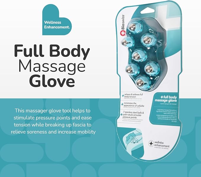 BioSwiss Massage Glove with Steel Roller Balls, Handheld Full Body Massager - Image 2