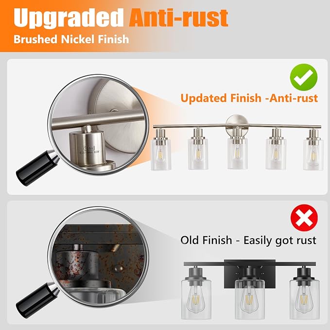 DLLT 5-Light Bathroom Light Fixtures: Nickel Modern Vanity Lights - Image 4