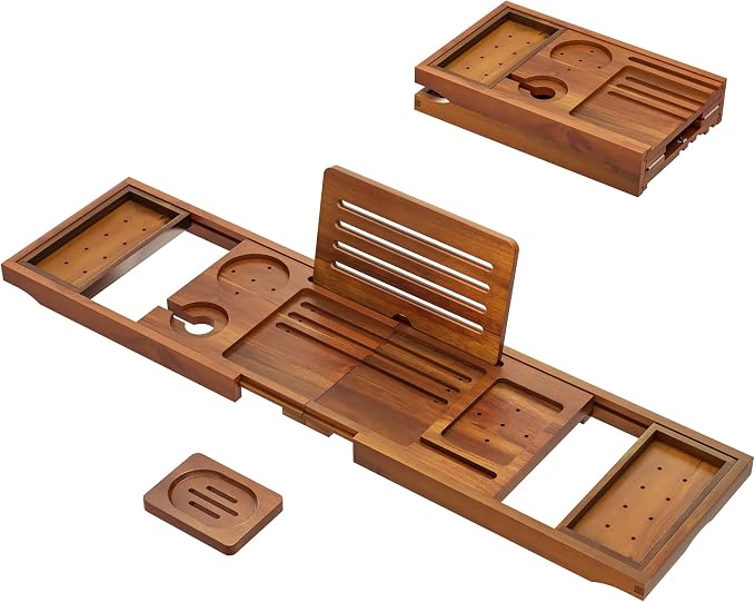 Premium Foldable Teak Bathtub Tray, Expandable Bath Tray - Image 7