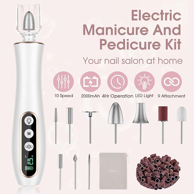 Hoxida Cordless Electric Nail Drill: 10-Speed Professional Nail File - Image 2