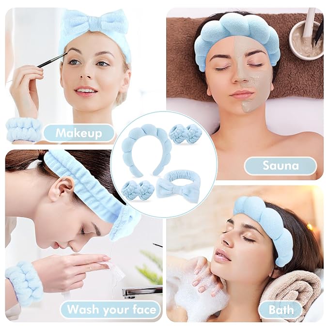 Zkptops 6Pcs Spa Headband for Washing Face Wristbands Set Women Bubble Makeup - Image 6