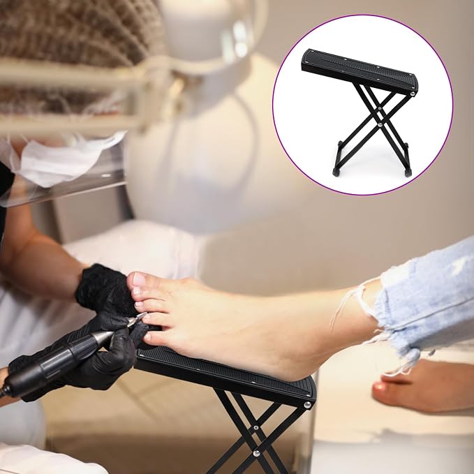 Pedicure Foot Rest, 6 Heights Adjustable Foot Stool, Metal Foldable Non-Slip - Image 9