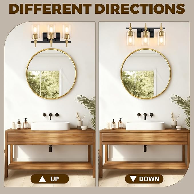 Asnxcju 3-Light Black and Gold Bathroom Light Fixtures, Vanity Lights - Image 5