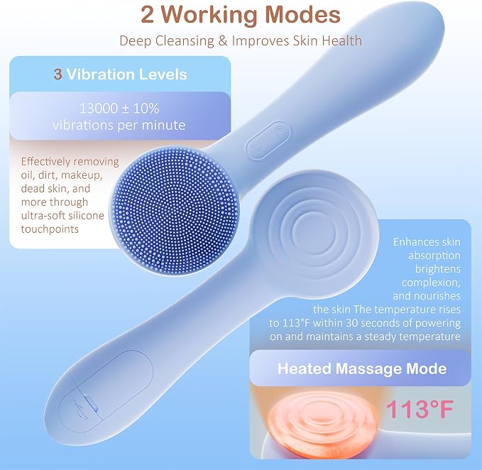 Facial Cleansing Brush Silicone Face Scrubber Waterproof Rechargeable - Image 4
