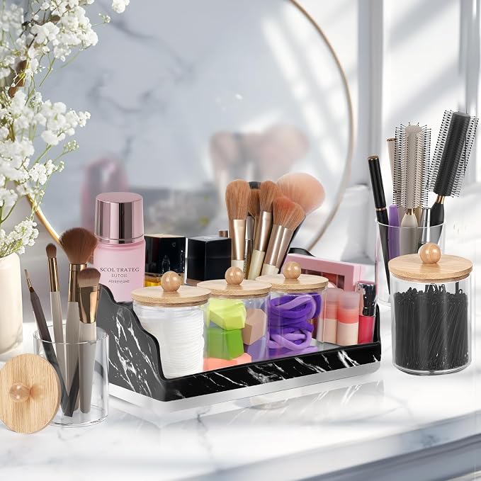 TuCao Marble Bathroom Countertop Organizer, Toothbrush Holders - Image 2