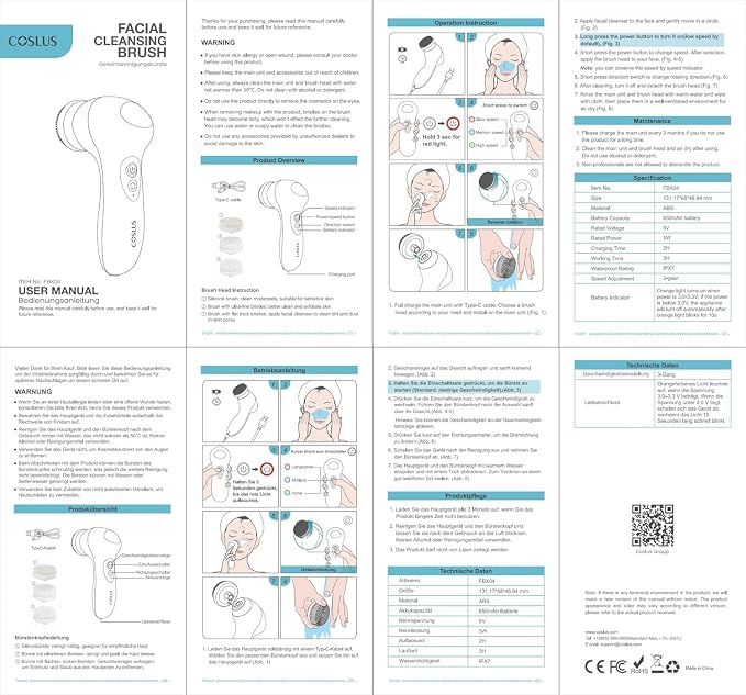 COSLUS FBX04 Powered Facial Cleansing Brush: Rechargeable Electric Face Cleanser - Image 8
