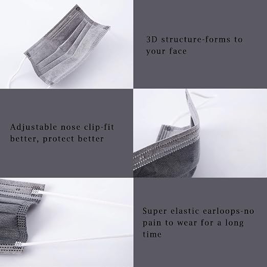 Borje Grey Disposable Face Mask 100 Pcs Grey Face Masks 3 Ply Protection Masks - Image 3