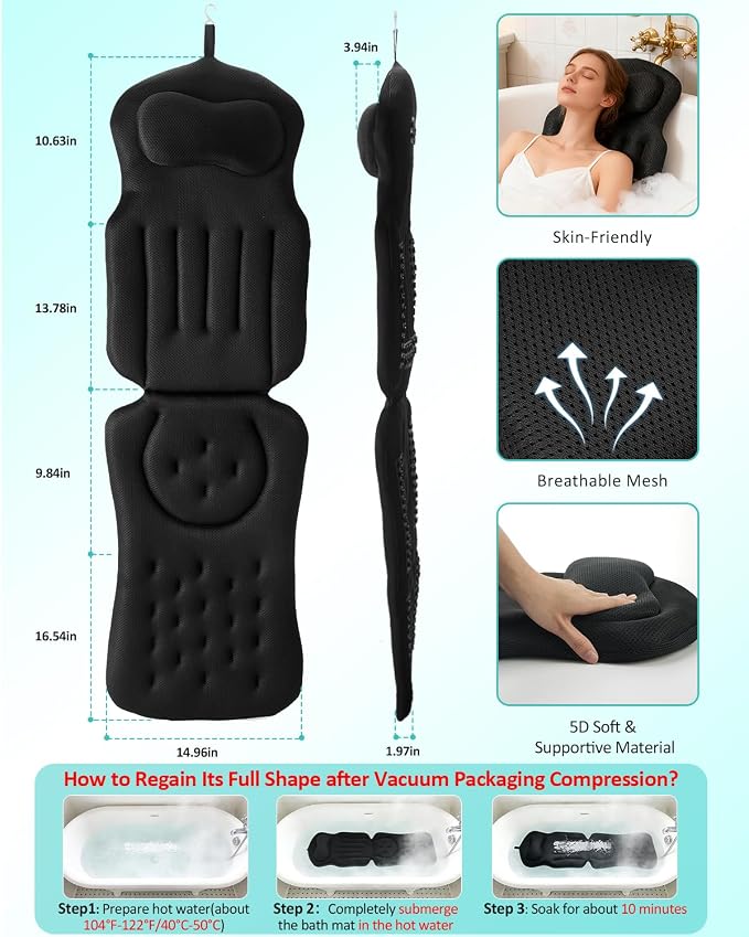 Full Body Bath Pillow for Bathtub, 5D Thick Tub Pillow for Bathtub - Image 2