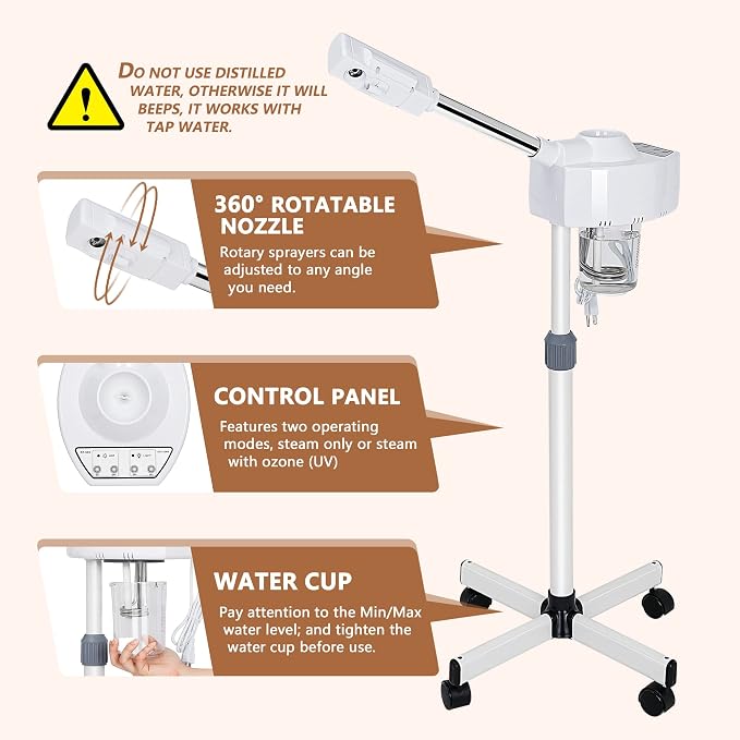 Nova Microdermabrasion Professional Facial Steamer On Wheels Ionic Ozone - Image 3