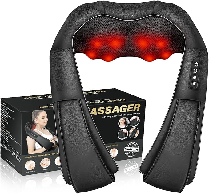 Neck Massager with Heat, Back Massager Deep Tissue, Electric 3D Kneading by WERTYI