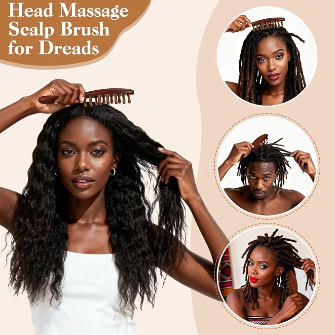 ProSuites 3 Pack Wooden Scalp Massager Tool Loc Combs, Long Handle Head Massage - Image 5
