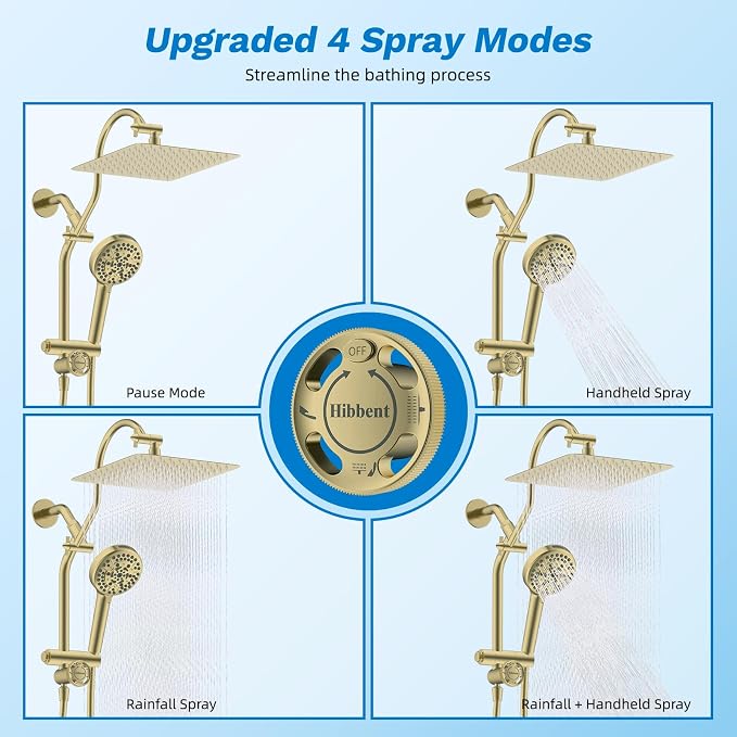Hibbent cUPC Certified All Metal 10" Rainfall Showerhead Combo, High Pressure - Image 3