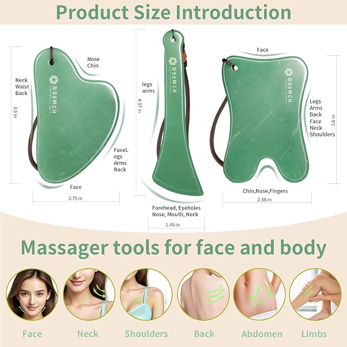 Gua Sha Tools 3 Pcs Natural Jade Gwashah Stone Instead of Stainless Steel Gua - Image 3