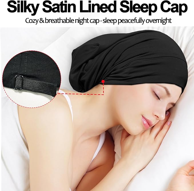Satin Bonnet for Sleeping Night Cap, Adjustable Satin Lined Silk Bonnets Sleep - Image 4