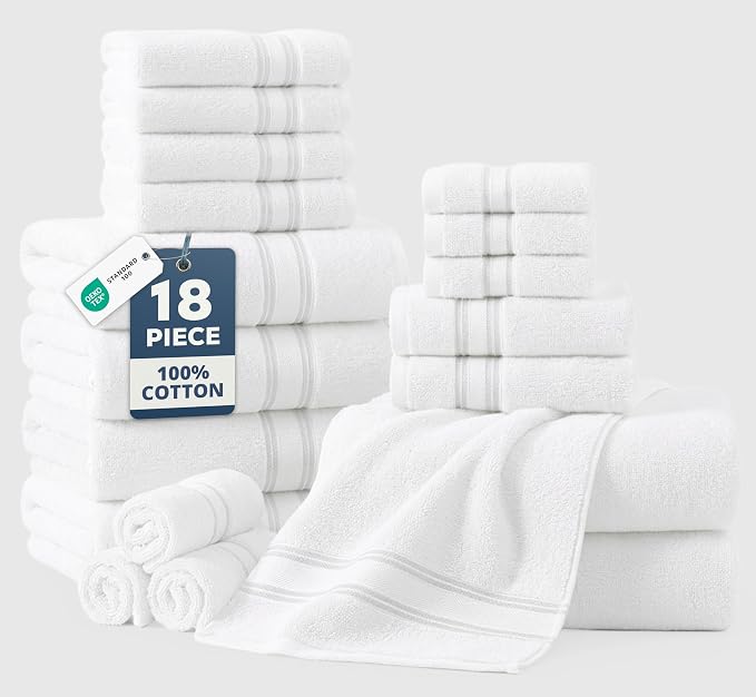 LANE LINEN Towel Set of 18 – Premium 100% Cotton, Zero Twist, 6 Large Bath Towel by LaneLinen