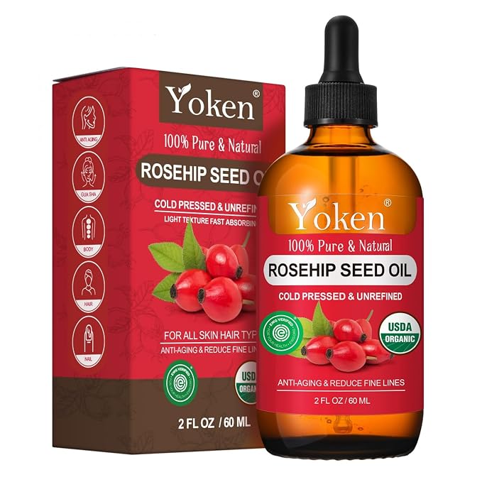 Yoken Organic Rosehip Seed Oil for Face, 100% Pure and Natural Cold Pressed by Yoken