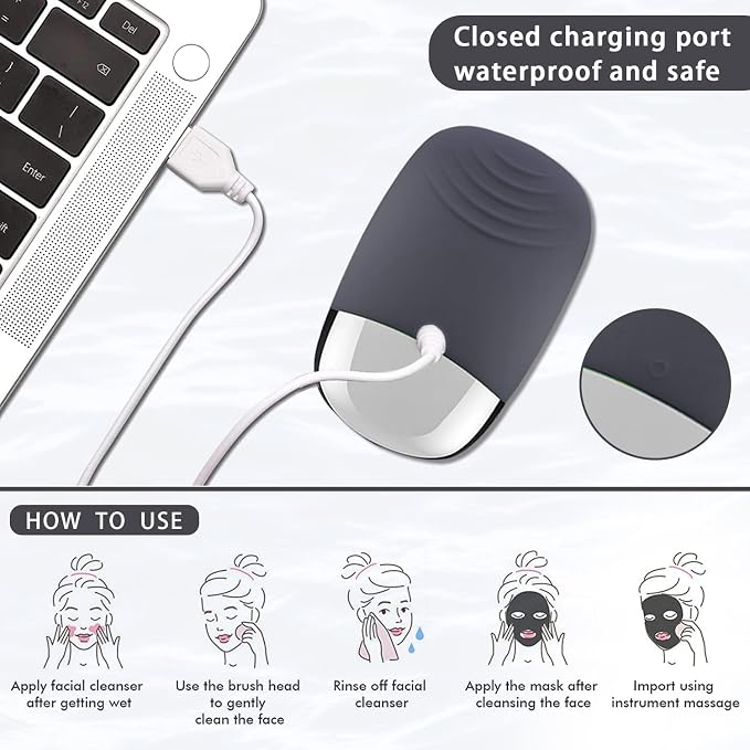 Facial Cleansing Brush, 3-in-1 Electric Silicone Face Scrubber, Vibrating - Image 7