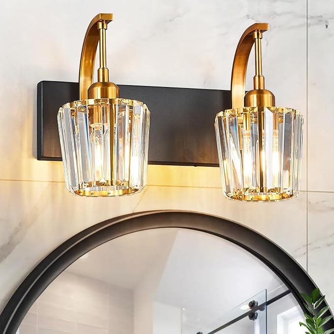 Modern Bathroom Vanity Light, 2-Light Black Gold Wall Sconce by FDPBY
