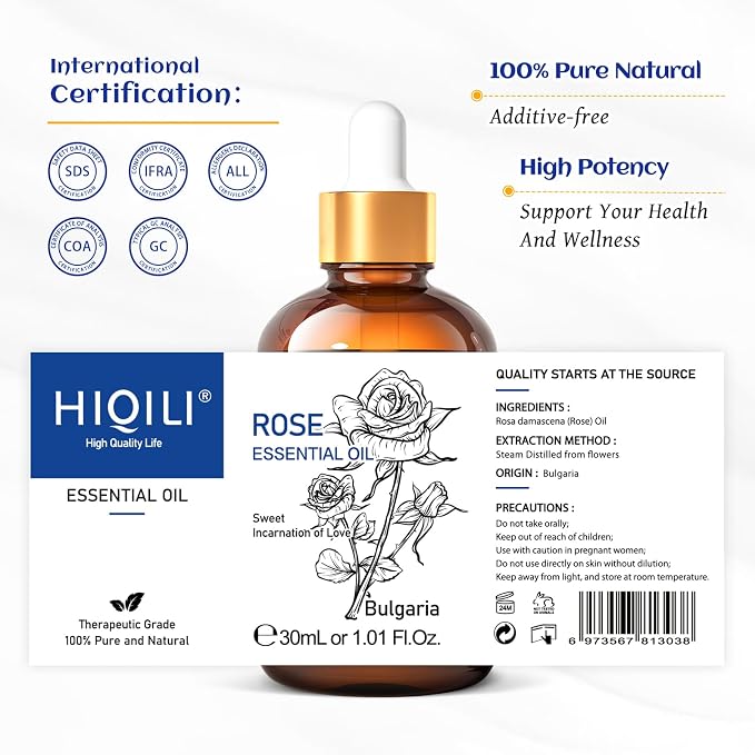 HIQILI Rose Essential Oil 1 Fl Oz, 100% Natural Therapeutic Grade - Image 7