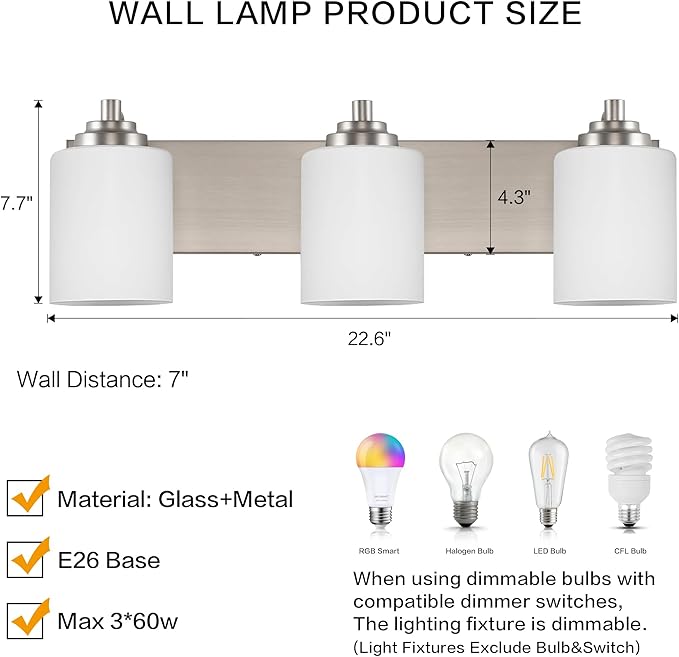 SOLFART Modern Brushed Nickel 3 Light Vanity Sconces - Image 5