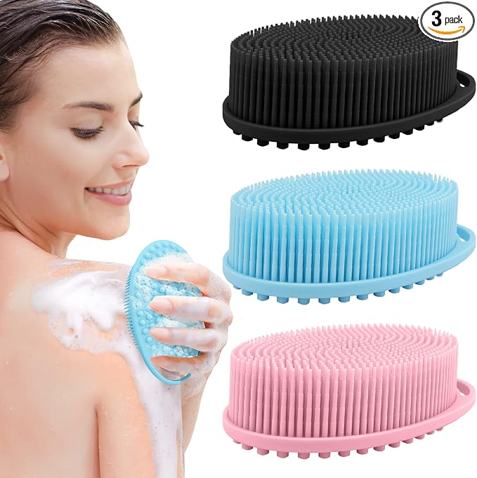 PQRUU 3 Pack Silicone Body Scrubber, Exfoliating Soft Loofah, Scrubber Fit by PQRUU