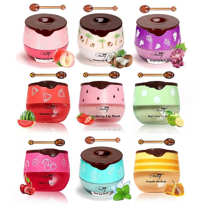 FYEBOO Fruit Lip Mask Set with Honey & Vitamin E, Moisturizing Overnight by FYEBOO