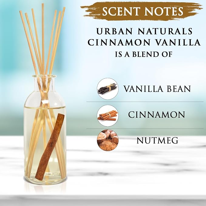 Urban Naturals Cinnamon Vanilla Oil Reed Diffuser Set | Warm, Fresh Baked - Image 3