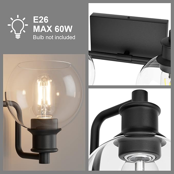 Tipace 2 Lights Industrial Bathroom Vanity Light Fixtures Over Mirror Black - Image 4