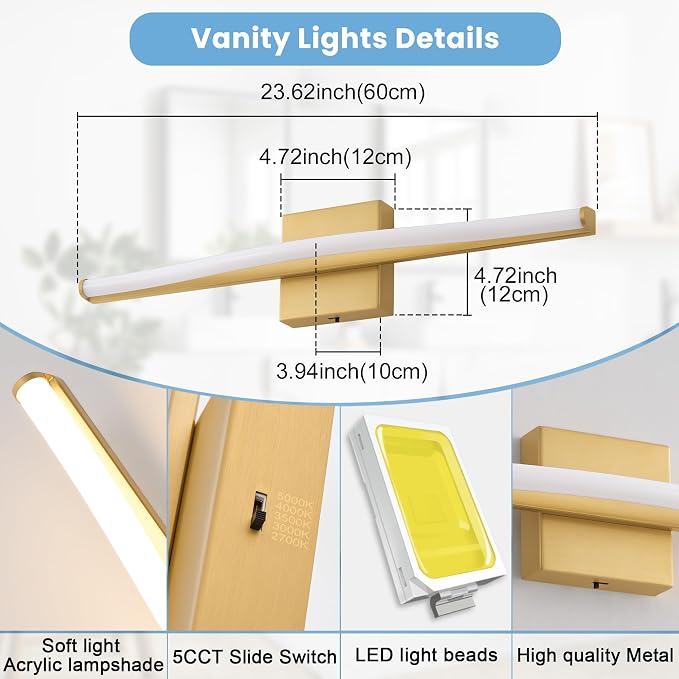 Modern Bathroom Vanity Light 24 inch, Dimmable 5CCT Led Bathroom Light Fixture - Image 4