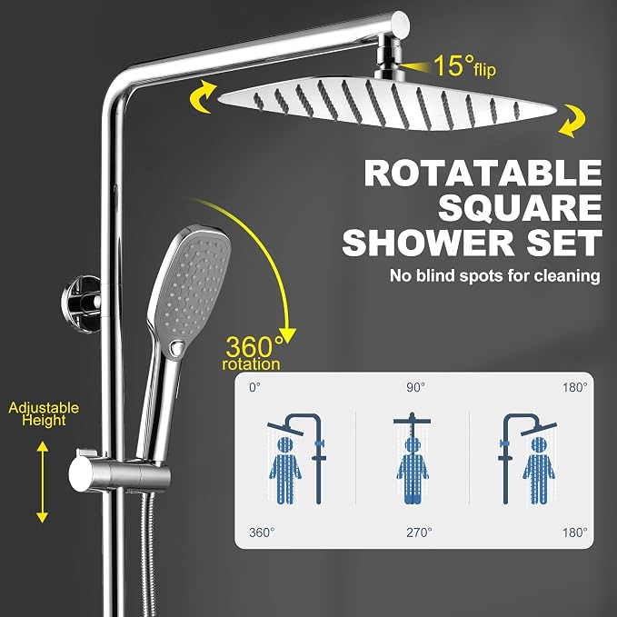 Rain Shower System with 304Stainless Steel Shelf, 12 Inch Rainfall Shower Head - Image 4