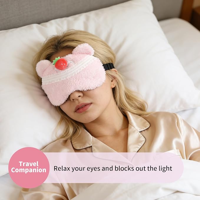 PERFECTSIGHT Sleep Eye Masks, Cute Plush Sleep Eye Cover Lightweight Adjustable - Image 3
