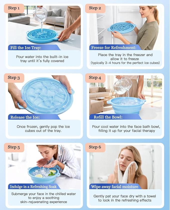 Face Ice Bath Bowl with Built-in Ice Tray, Foldable Silicone Face Bowl - Image 7