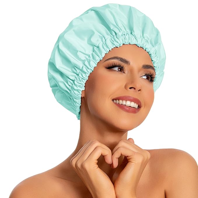 Reusable Shower Cap for Women, Large Waterproof Shower Bonnet by Edoneery