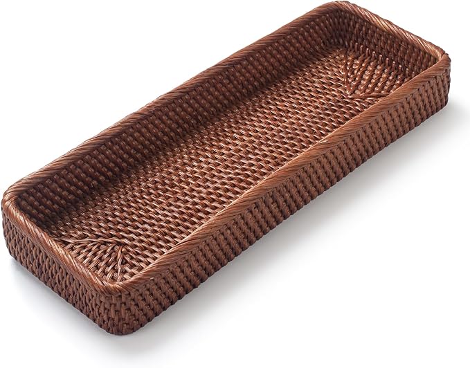 Rattan Bathroom Vanity Trays Toilet Tank Baskets Long Narrow Hand Towel Storage - Image 2
