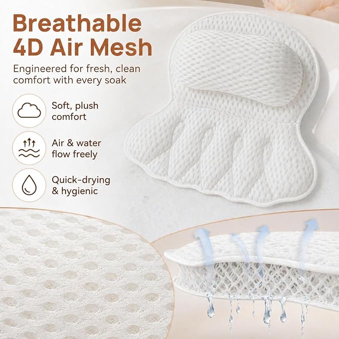 4D Air Mesh Bath Pillow for Tub, Soft Bathtub Cushion - Image 4
